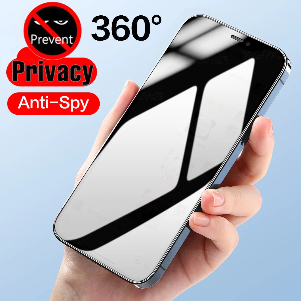 Protector de pantalla de privacidad de 360 ​​grados para iPhone 15 14 Plus 13 mini 12 11 Pro X XS MAX XR vidrio templado antideslumbrante espía 9H